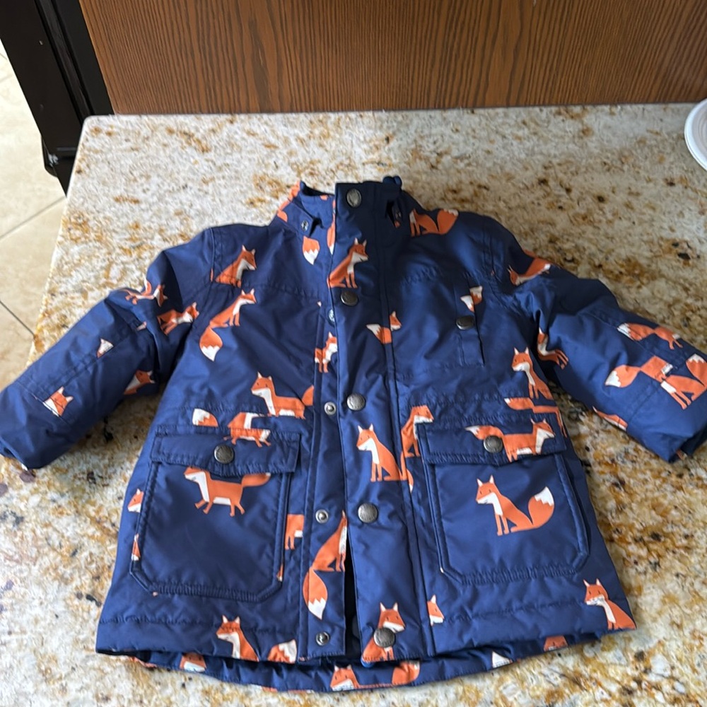 Boys fox design snow jacket with detachable hood